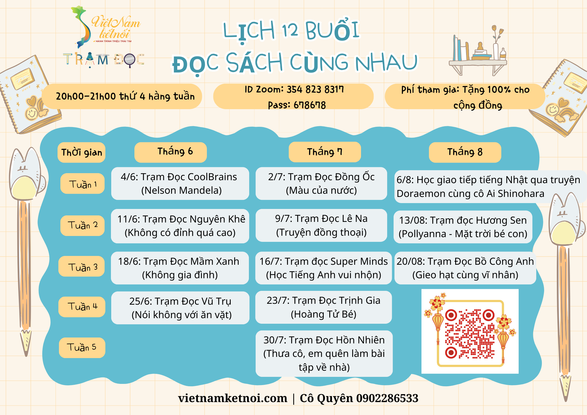 LỊCH 12 BUỔI ĐỌC SÁCH CÙNG NHAU