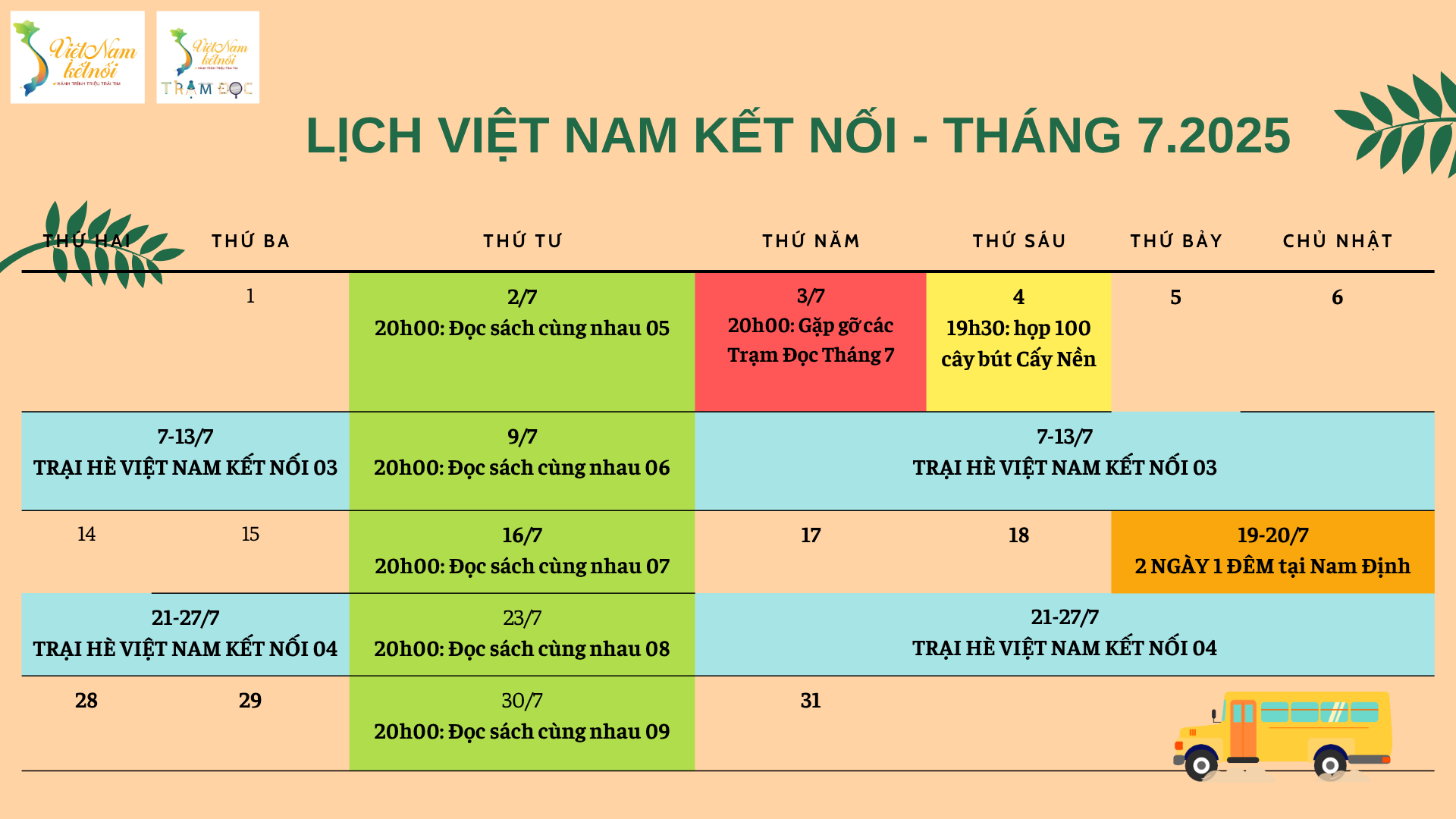 LỊCH HOẠT ĐỘNG CỦA VIỆT NAM KẾT NỐI THÁNG 7.2025